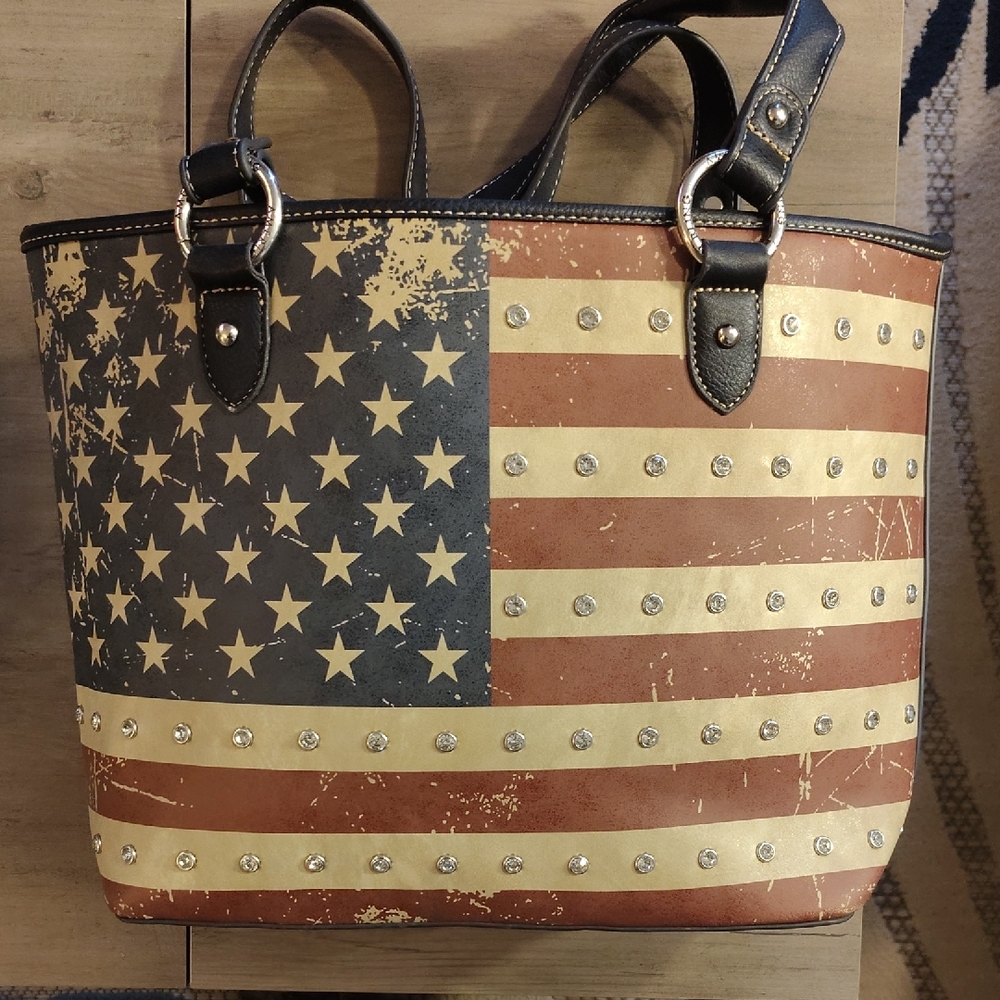 American Bling Stars And Stripes Tote Bag With Decorative Rhinestones